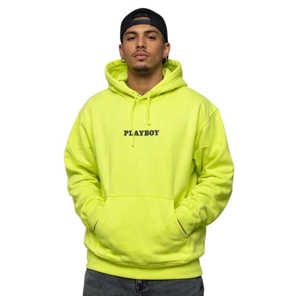 Playboy Hoodie Sweatshirt Neon Yellow Green Men’s Medium